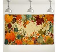 Sfondo da parete con raccolta autunnale, decorazione floreale vintage a forma di zucca per feste autunnali, accogliente sfondo fotografico per interni ed esterni, 180 x 109 cm