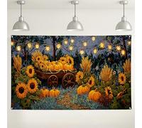 Sfondo da parete con raccolta autunnale, scena rustica vintage con zucca e girasole, sfondo fotografico per decorazioni per feste autunnali, decorazione per interni ed esterni, 180 x 109 cm