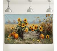 Sfondo da parete con raccolta di girasoli, decorazione rustica autunnale, decorazioni per feste autunnali, sfondo fotografico stagionale per eventi del Ringraziamento, 180 x 109 cm
