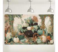 Sfondo da parete con raccolta di zucche, decorazione vintage autunnale, decorazione rustica autunnale, sfondo fotografico per decorazioni del Ringraziamento e celebrazioni stagionali, 180 x 109 cm