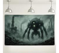 Sfondo da parete con robot industriale, decorazione artistica futuristica fantascientifica per eventi, sfondo fotografico verde scuro per feste e incontri, 180 x 109 cm