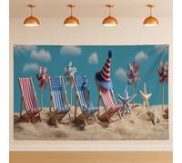 Sfondo da parete con scena patriottica sulla spiaggia, bandiera americana estiva retrò carino sfondo decorazioni per feste, per interni ed esterni, 4 luglio, accessori per fotografia, 180 x 109 cm