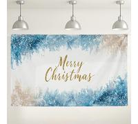 Sfondo da parete con scritta "Merry Christmas", blu e oro, design astratto per feste, vacanze, interno/esterno, sfondo fotografico per celebrazioni natalizie, 180 x 109 cm