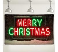 Sfondo da parete con scritta "Merry Christmas", decorazione per feste, sfondo fotografico rosso e verde, per interni ed esterni, per eventi natalizi, 180 x 109 cm