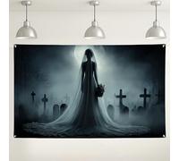 Sfondo da parete con sposa mistica, decorazione gotica dark fantasy per feste di Halloween, sfondo fotografico spettrale cimitero 180 x 109 cm