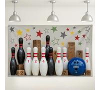 Sfondo da parete con stelle da bowling, divertenti decorazioni colorate retrò per feste, Strike Zone, sfondo fotografico per interni ed esterni, per eventi notturni di gioco, 180 x 109 cm