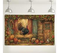 Sfondo da parete con tacchino del Ringraziamento, decorazione rustica per la raccolta fotografica, sfondo autunnale stagionale per interni ed esterni, 180 x 109 cm