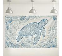 Sfondo da parete con tartaruga oceanica, creature oceaniche, decorazioni retrò carine per feste, sfondo blu nautico per interni ed esterni, sfondo fotografico per eventi estivi sulla spiaggia, 180 x
