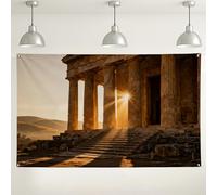 Sfondo da parete con tempio antico, sfondo fotografico rustico vintage, scena decorativa beige caldo per eventi interni/esterni, forniture per cabine autunnali, 180 x 109 cm