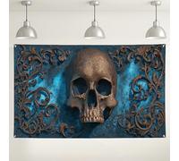 Sfondo da parete con teschio gotico, sfondo decorativo vintage per feste di Halloween, forniture per cabina fotografica estetica scura, 180 x 109 cm