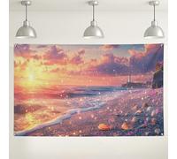 Sfondo da parete con tramonto sulla spiaggia, scenario costiero, decorazioni colorate per feste, oceano estivo, sfondo fotografico per interni ed esterni, per fotografie, eventi, forniture per cabine