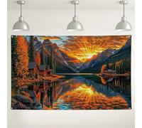 Sfondo da parete con tramonto sulle montagne, paesaggio naturale paesaggistico, decorazione rustica per fotografia, atmosfera estiva e avventura all'aperto, 180 x 109 cm