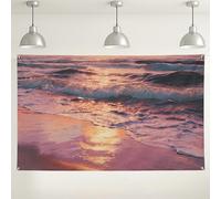 Sfondo da parete con tramonto sull'oceano, sfondo fotografico estetico con onde sulla spiaggia, decorazioni per feste estive per interni ed esterni, 180 x 109 cm