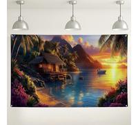 Sfondo da parete con tramonto tropicale sulla spiaggia, sfondo fotografico decorativo con paesaggi colorati, decorazioni ispirate alla natura per interni ed esterni, vacanze estive, 180 x 109 cm