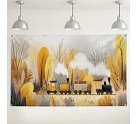 Sfondo da parete con treno avventura, decorazioni in stile vintage, perfetto per feste per bambini, sfondo fotografico a tema autunnale per celebrazioni, 180 x 109 cm
