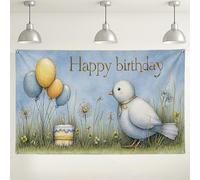 Sfondo da parete con uccelli di compleanno, decorazioni per feste con animali carini, sfondo celebrazione del cielo, divertimento per interni ed esterni, per feste di compleanno, 180 x 109 cm