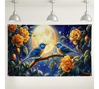 Sfondo da parete con uccelli e rose, elegante sfondo fotografico, design floreale romantico per feste, decorazione stagionale, affascinante estetica per la casa, 180 x 109 cm