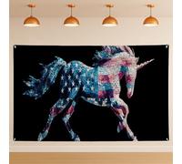 Sfondo da parete con unicorno patriottico, bandiera americana, decorazione artistica per feste fantasy, forniture per celebrazione del giorno dell'indipendenza estiva, 180 x 109 cm