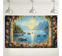 Sfondo da parete con vista sul mare, paesaggio paesaggistico della natura, sfondo fotografico con tramonto sull'oceano, decorazione murale per feste, matrimoni, eventi estivi, 180 x 109 cm