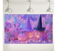 Sfondo da parete con zucca di Halloween, simpatico fantasma e cappello da strega, sfondo decorativo per feste, tema autunnale floreale, forniture per cabina fotografica, 180 x 109 cm