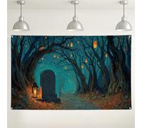 Sfondo da parete della foresta incantata, decorazioni a tema lanterne mistiche e alberi, sfondo spettrale per feste ed eventi di Halloween, 180 x 109 cm