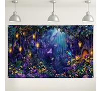 Sfondo da parete della giungla delle fiabe, decorazioni colorate con scena della natura, vivace sfondo fotografico per interni ed esterni, per feste di bambini ed eventi primaverili, 180 x 109 cm