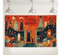 Sfondo da parete di zucca di Halloween, fantasmi spettrali e ghoul, sfondo decorativo, decorazione per feste di Halloween, forniture per foto stagionali autunnali, 180 x 109 cm