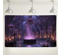 Sfondo da parete fantasia viola mistico, decorazioni per feste a castello incantato, magico sfondo fotografico per interni ed esterni, per eventi, Halloween e tema fiaba, 180 x 109 cm