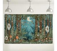 Sfondo da parete fantasioso della foresta, decorazione della natura incantata con farfalle e fiori, sfondo fotografico rustico verde e marrone per feste eventi, 180 x 109 cm