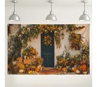 Sfondo da parete floreale autunnale, decorazioni rustiche vintage per fattoria, sfondo fotografico con raccolta di zucche, per eventi stagionali autunnali, 180 x 109 cm