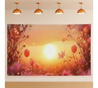 Sfondo da parete floreale con alba, decorazione estetica naturale bohémien per feste, tramonto dorato per interni ed esterni, forniture per cabina fotografica per primavera, compleanno, matrimonio