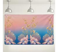 Sfondo da parete floreale con conchiglie, onde dell'oceano eleganti decorazioni per feste, sfondo fotografico per interni ed esterni, colore blu pesca, per eventi estivi, 180 x 109 cm