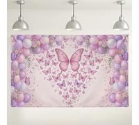 Sfondo da parete floreale con farfalle, viola pesca, graziose decorazioni per feste, sfondo primaverile per interni ed esterni, per fotografie, eventi, forniture 180 x 109 cm