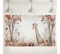 Sfondo da parete floreale con giraffa, decorazione per feste ispirate alla natura, sfondo fotografico autunnale per interni ed esterni, per baby shower o feste autunnali, 180 x 109 cm