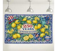 Sfondo da parete floreale con limone, sfondo decorativo vintage blu per feste, festeggia l'America per interni ed esterni, forniture fotografiche per eventi, decorazioni per il giorno