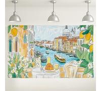 Sfondo da parete floreale con limoni Venezia, decorazioni artistiche panoramiche estive, in stile mediterraneo, per fotografie, feste, eventi, 180 x 109 cm