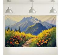 Sfondo da parete floreale con montagna, paesaggio impressionista della natura, decorazione per feste, sfondo primaverile estate interno/esterno, per fotografia, forniture per eventi di matrimonio, 180