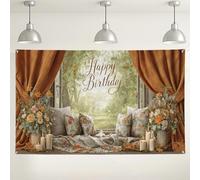 Sfondo da parete floreale con scritta "Happy Birthday", decorazioni vintage eleganti per feste, sfondo rustico per interni/esterni, per fotografie, celebrazioni, 180 x 109 cm
