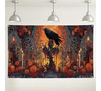 Sfondo da parete floreale gotico, decorazioni vintage per feste, corvo nero, sfondo fotografico per eventi, uso interno/esterno, 180 x 109 cm