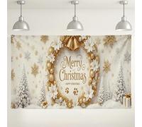 Sfondo da parete floreale Merry Christmas, eleganti decorazioni invernali dorate per feste di festa, sfondo fotografico per interni ed esterni, forniture per cabine stagionali festive, 180 x 109 cm