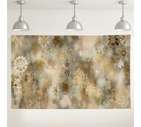 Sfondo da parete invernale con fiocchi di neve, eleganti decorazioni floreali dorate per feste, sfondo per interni ed esterni, per fotografie, eventi festivi, 180 x 109 cm