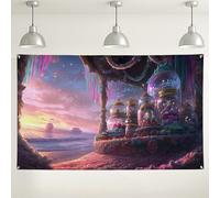 Sfondo da parete magico con tramonto sull'oceano, decorazione costiera di arte fantasy, vivace sfondo fotografico da spiaggia per feste, forniture per celebrazioni estive, 180 x 109 cm