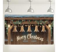 Sfondo da parete Merry Christmas, campane rustiche e decorazioni per le vacanze, sfondo fotografico a tema invernale per interni ed esterni, per feste di Natale, 180 x 109 cm