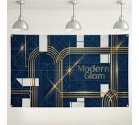 Sfondo da parete moderno ed elegante, elegante motivo geometrico blu navy e oro, decorazioni per feste, sfondo fotografico per interni ed esterni, per eventi e celebrazioni, 180 x 109 cm