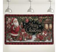 Sfondo da parete natalizio con Babbo Natale, decorazioni natalizie per feste, sfondo fotografico rustico per interni ed esterni, 180 x 109 cm