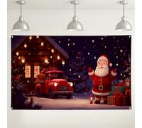 Sfondo da parete natalizio con Babbo Natale, scena natalizia invernale del paese delle meraviglie per decorazioni natalizie, forniture per cabina fotografica per interni ed esterni, 180 x 109 cm