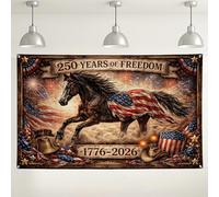 Sfondo da parete per celebrazione della libertà, design rustico con cavallo con bandiera americana, decorazioni patriottiche per feste, sfondo fotografico per interni ed esterni, per eventi del 4