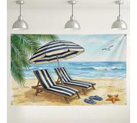 Sfondo da parete per sedia da spiaggia, decorazioni tropicali estive a righe, sfondo fotografico blu e beige per eventi, forniture per feste in vacanza, 180 x 109 cm