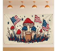 Sfondo da parete rustico con bandiera americana a fungo, sfondo vintage bohémien patriottico da giardino, decorazione per il 4 luglio, fotografia per interni ed esterni, 180 x 109 cm
