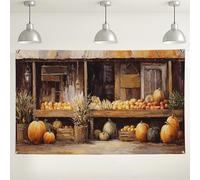 Sfondo da parete rustico con zucca, decorazioni vintage autunnali per feste autunnali, accogliente sfondo fotografico per interni ed esterni, per eventi del Ringraziamento, 180 x 109 cm